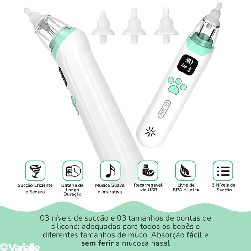 Aspirador Nasal Portátil Infantil Silencioso e Recarregável - CleanAir Kids